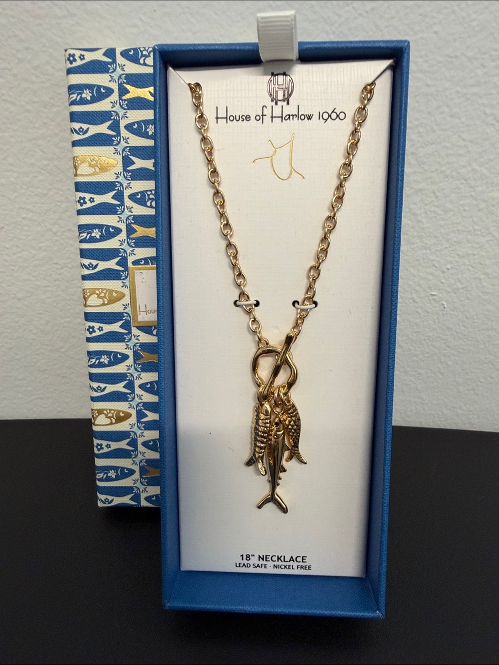 House of Harlow 1960 | Toggle Tri Fish Gold Tone Pendant Necklace